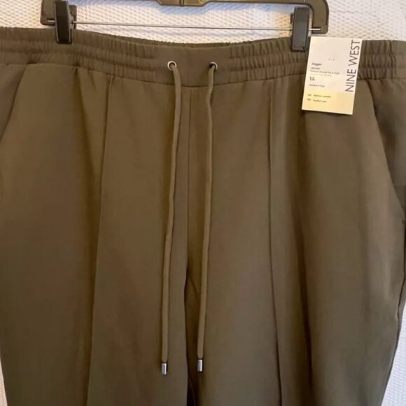 Women’s Jogger Pants Size 1X Nine West Olive Elastic Drawstring Waist - Picture 2 of 9